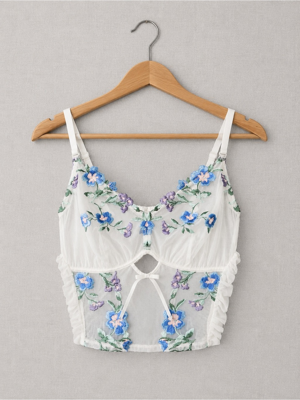 Delicate Floral Embroidered White Sheer Bralette